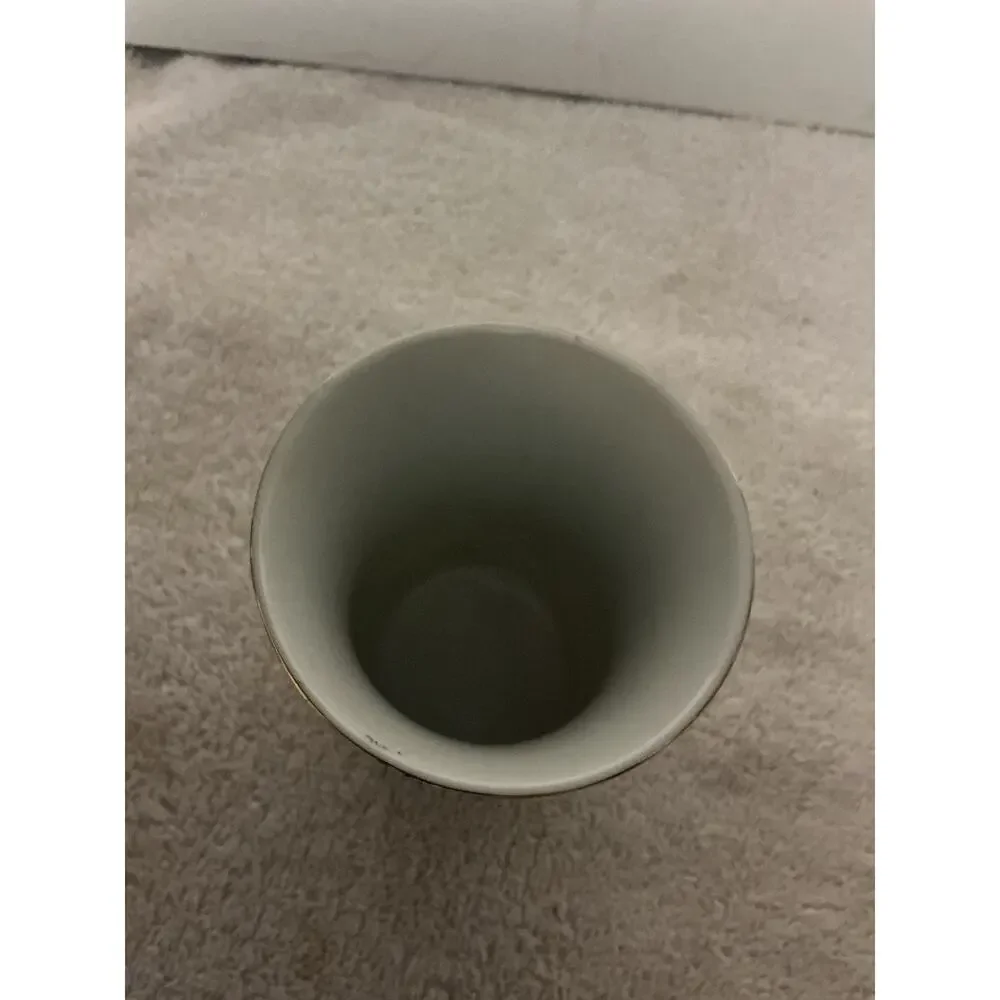 Vintage Porcelain Tumbler Bath Cup Holder Floral Blue Small Gold Rim
